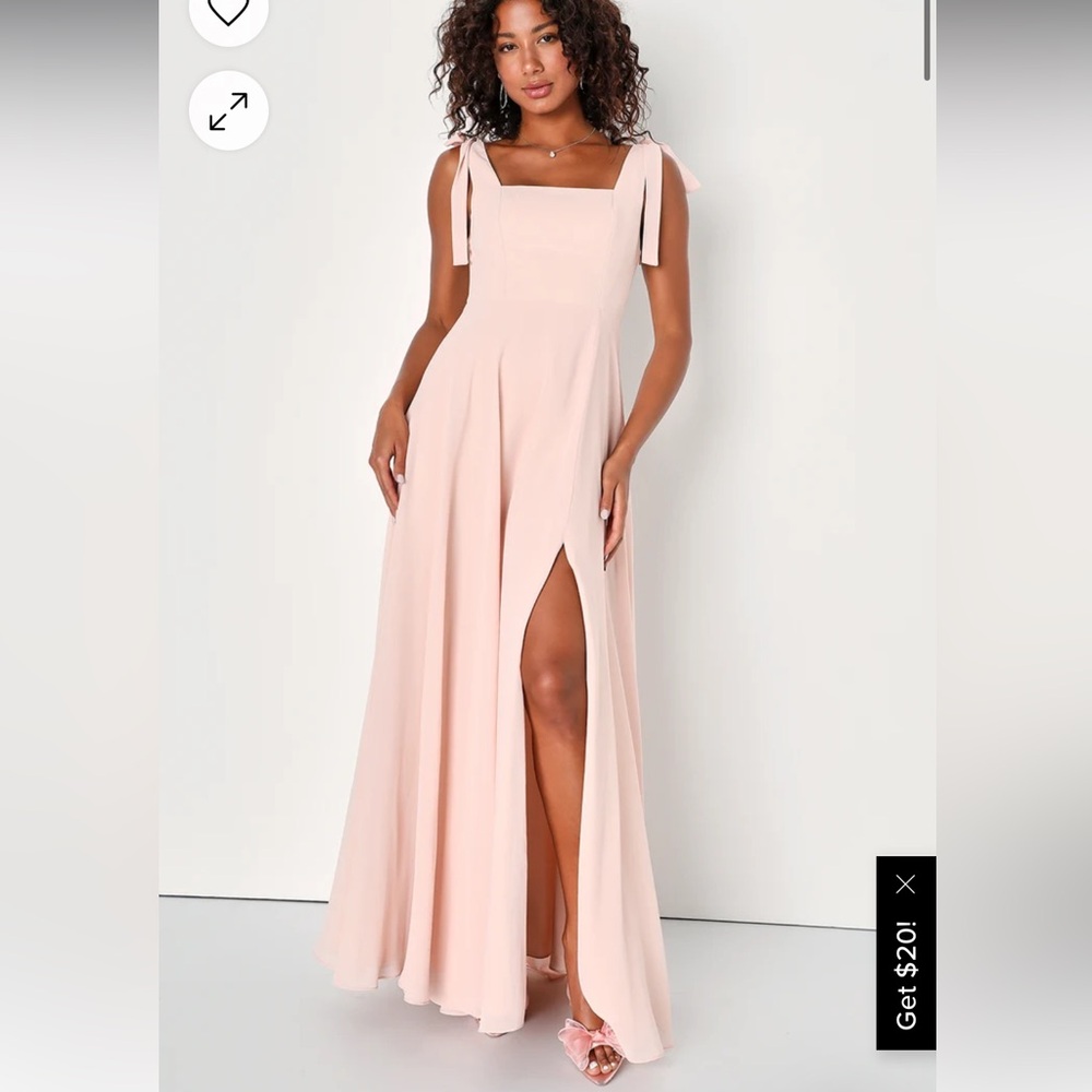 Lulu’s Love Me Forever Blush Tie-Strap Square Neck Maxi Dress